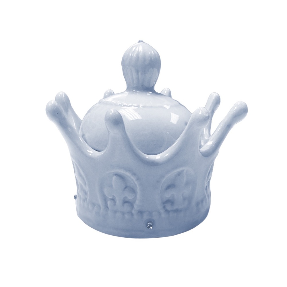 Blue Ceramic Crown Box - Fleur de Lys (with Lid)